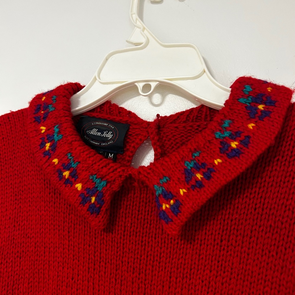 Vintage Allen Solly Red Wool Knit Sweater Embroidered Sheep Collar Women Medium - Picture 4 of 6